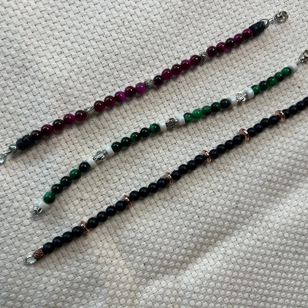 Bracelet Set (3) Cats  Eye Beads- Handmade‎
